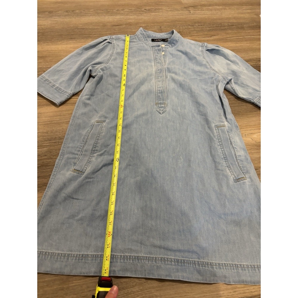 Lauren Ralph Lauren Denim V-Neck Tunic Dress Short Sleeve Blue Cotton XL - Picture 5 of 6
